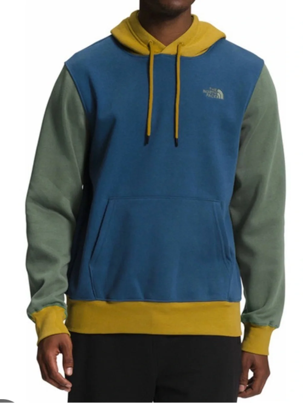 NWT The North Face Men’s Blue & Olive Colorblock Hoodie Size large